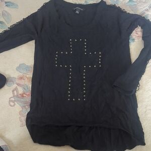 Rock & Republic Black Long Sleeve Top with Studded Design